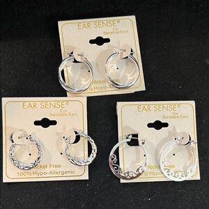 Ear Sense Silver Hoop Earrings Trio